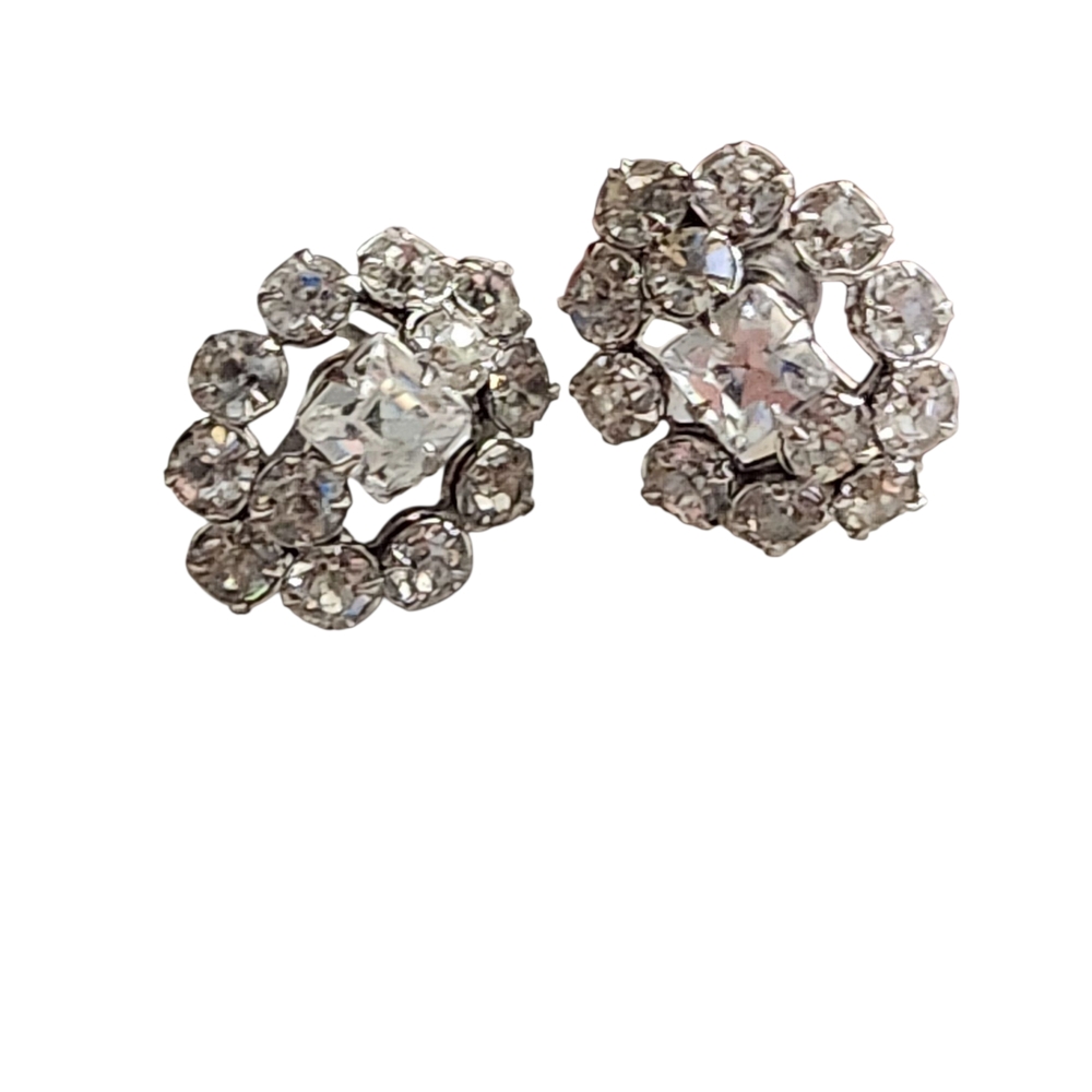 Vintage Rhinestone Screw Back Clip Earrings Glass Cluster Beautiful